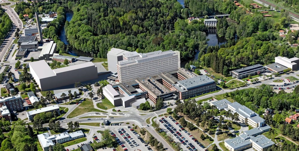 Bilden visar Framtidsbyggets byggprojekt på Gävle fokus. Hus 62 ligger till vänster i bild på den södra tomten. 