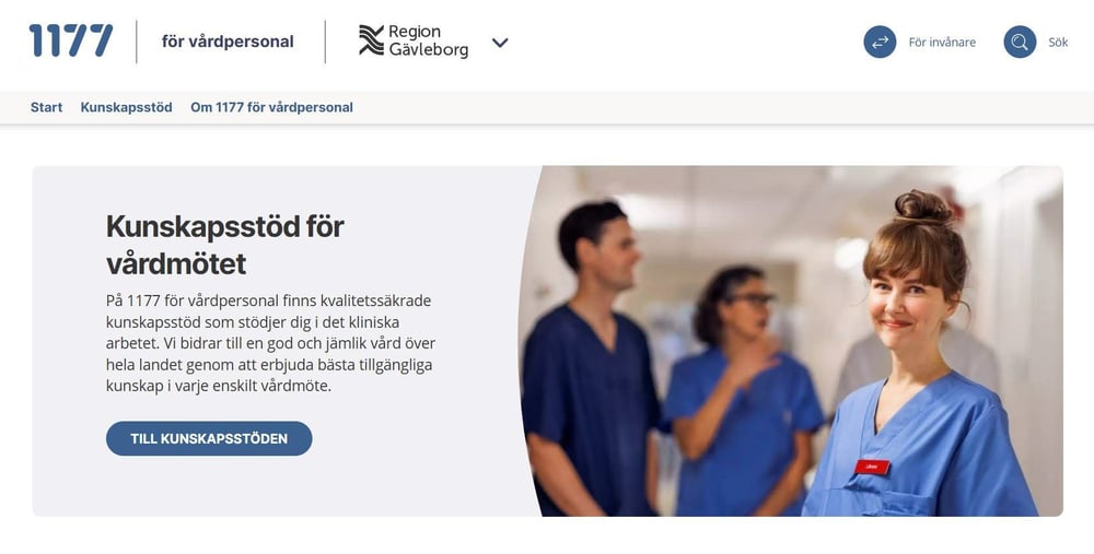 skärmklipp på startsidan för 1177 för vårdpersonal.