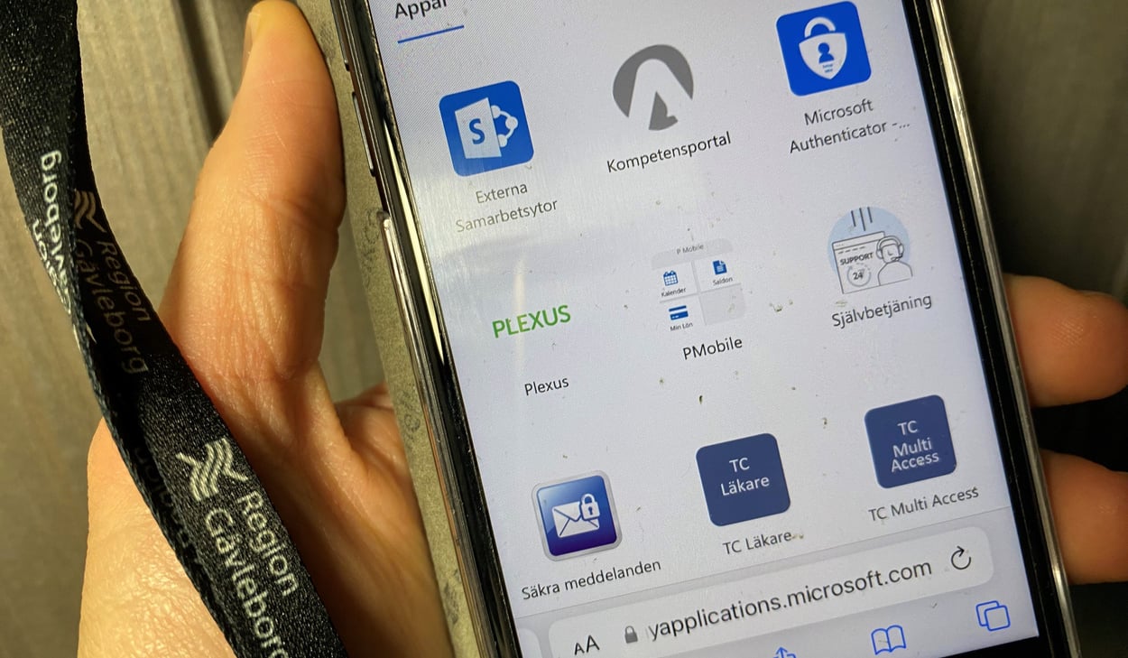 Mobil där man ser MyApps med ikoner för bland annat Plexus och Pmobile.