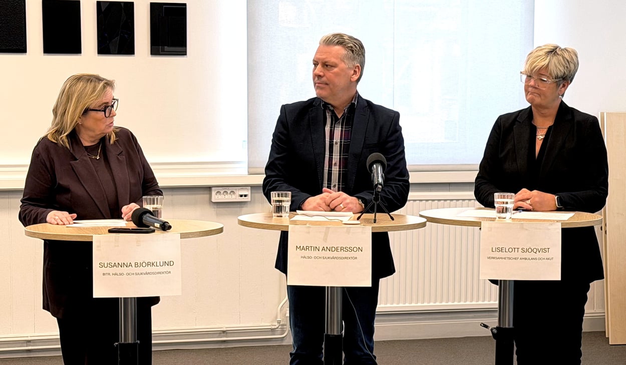 Susanna Björklund, Martin Andersson, Liselott Sjöqvist på Presskonferens 18 februari 2026