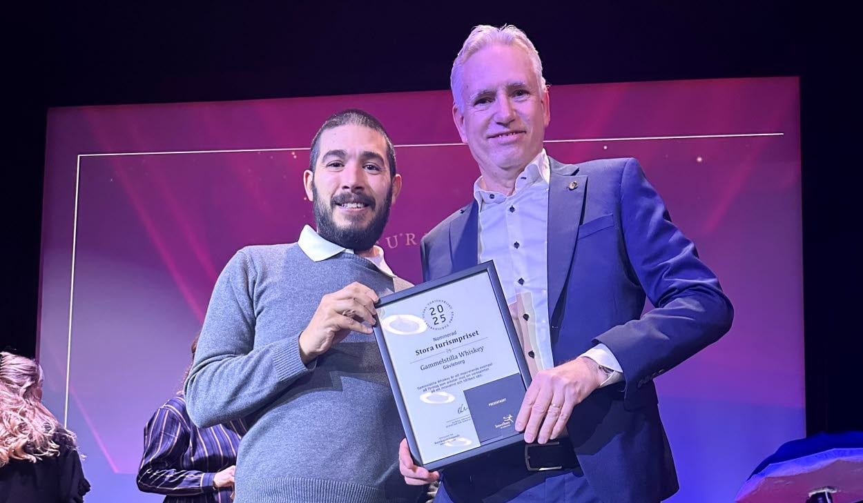 Jürgen Lorenz och Francisco Lozano från  Gammelstilla Whisky  under prisutdelningen av stora turismpriset i Stockholm.
