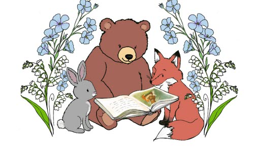 Illustration på djur som läser en bok