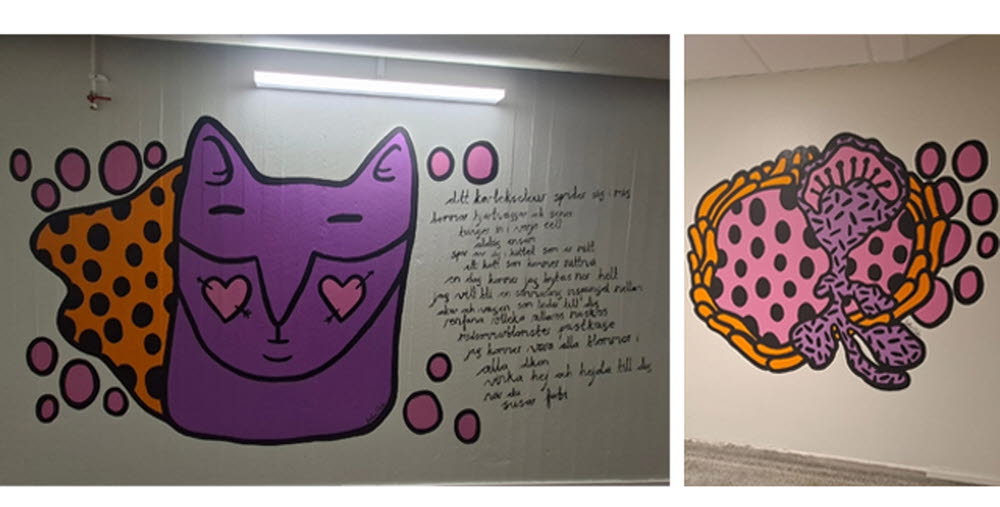 Konstverk av Sofia Elida Eriksson i kulverten på Hudiksvalls sjukhus