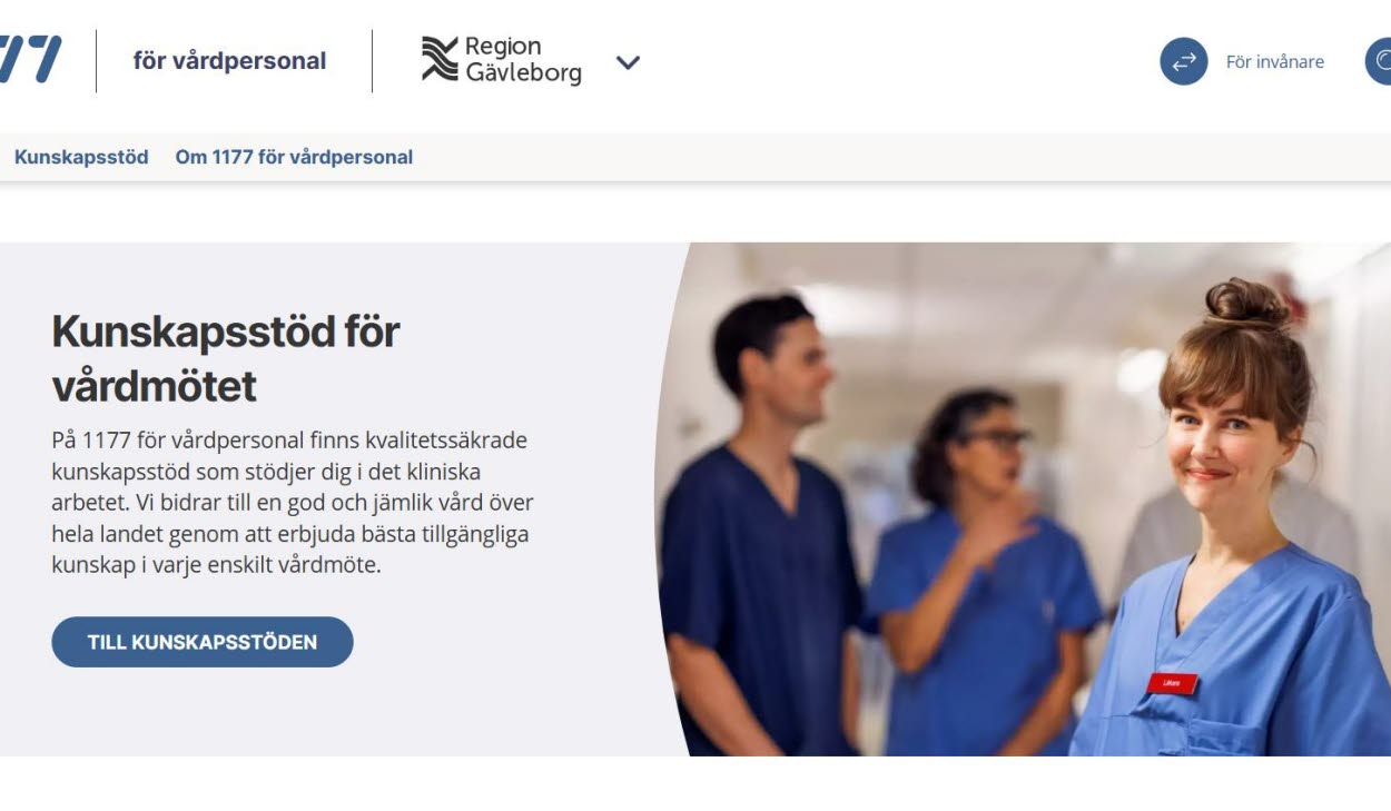 skärmklipp 1177 för vårdpersonal. startsidan syns.