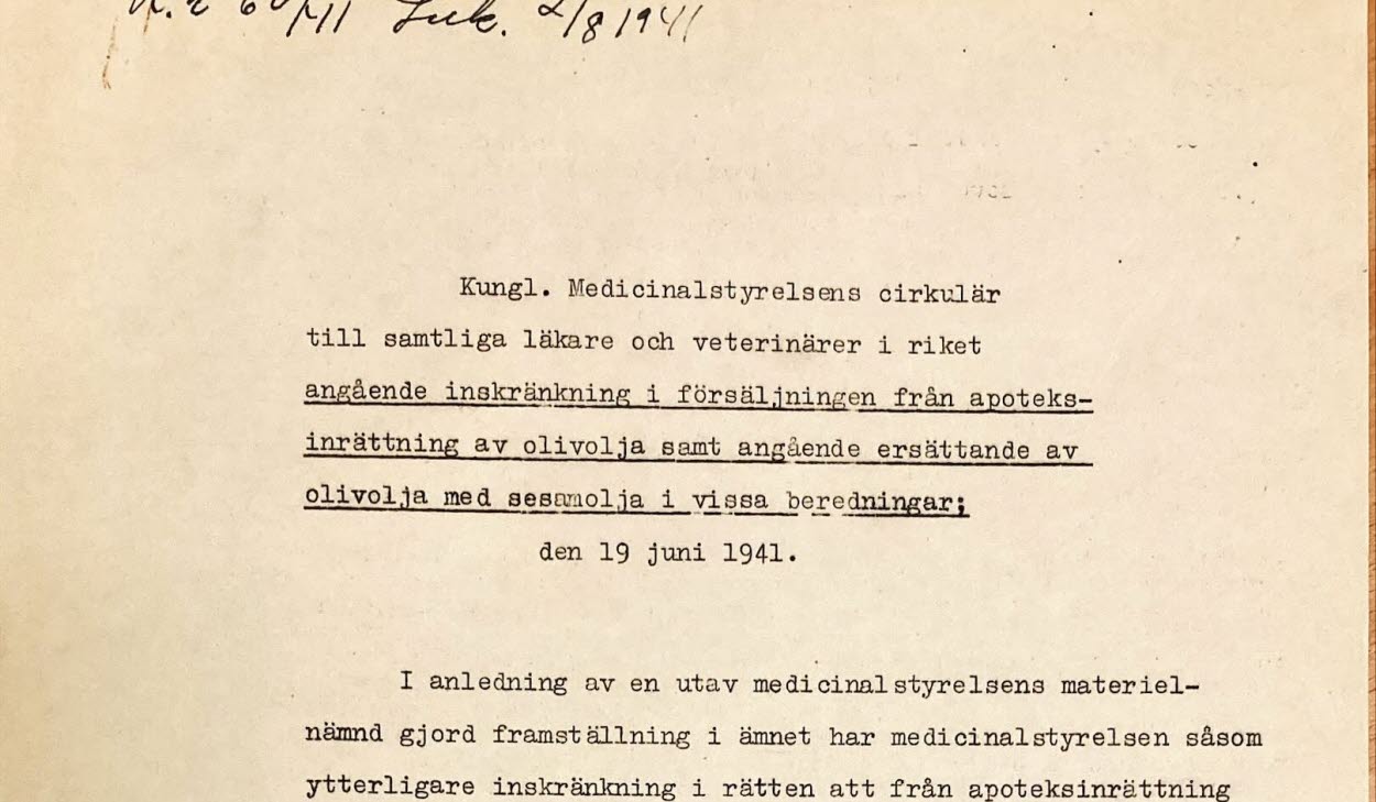 Cirkulär från Kungl. Medicinalstyrelsen 1941 som inkommit till provinsialläkare Synnergren i Alfta. Handlingen förvaras i Regionarkivet.